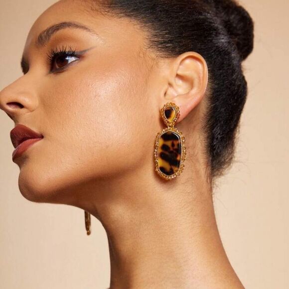 Elegant Tortoiseshell Drop Earrings A1210 - Picture 2 of 4